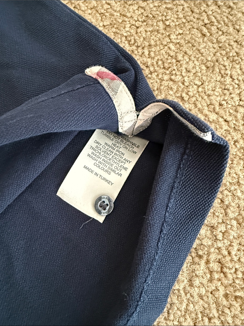 Men’s L Burberry Navy Blue Polo with Signature Placket Detail - Picture 7 of 8